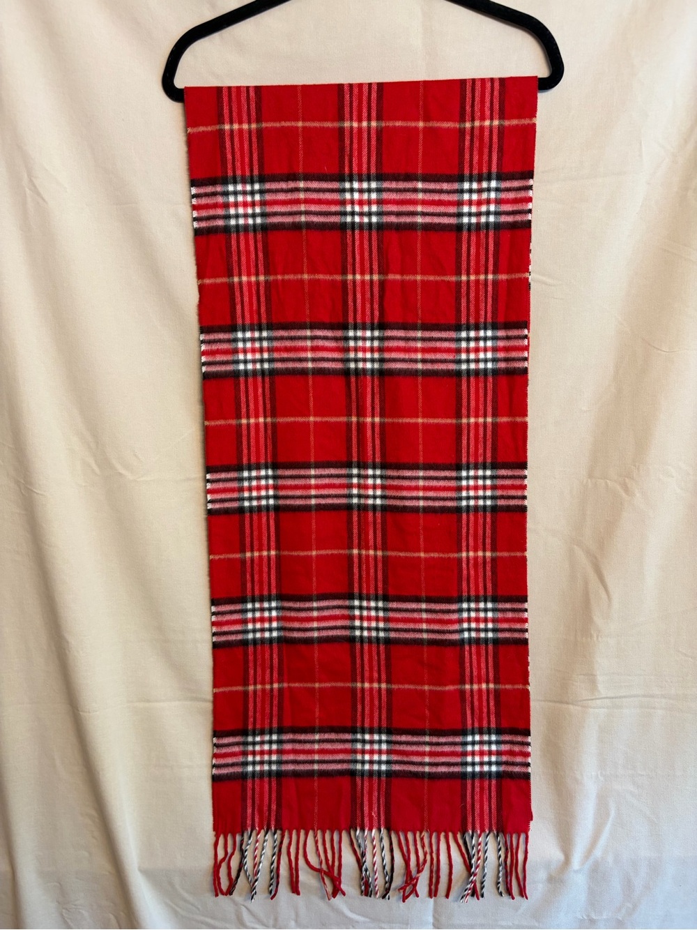 V. FRAAS Red and Black Plaid Fringe Scarf "Cashmink" Made in Germany